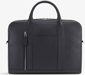 Mens Black Logo-embossed Leather Briefcase