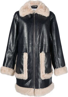 Haley shearling-trimmed faux-leather coat