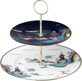 Wonderlust Cake Stand Two-Tier Blue Pagoda