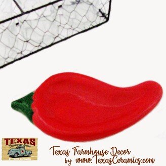 Sizzling Red Chili Pepper Ceramic Spoon Rest Southwest Kitchen Decor Cinco De Mayo Mexican Holiday Fiesta Decoration By Texas Ceramics