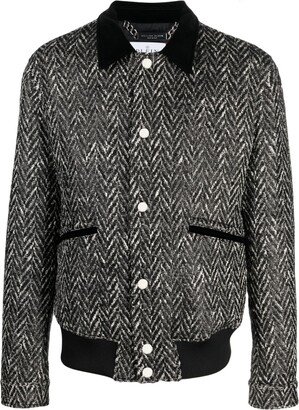 Herringbone-Pattern Wool Bomber Jacket