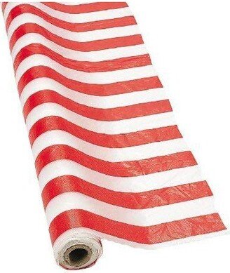 Fun Express Red and White Striped Tablecloth Roll Great for Parties, Carnivals, and Picnics