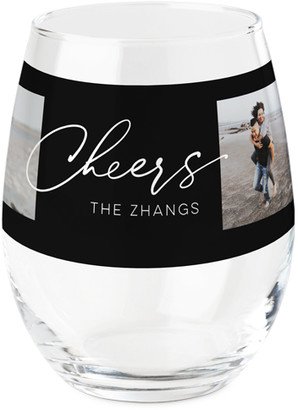 Stemless Wine Glasses: Cheers Printed Wine Glass, Printed Wine, Set Of 1, Black