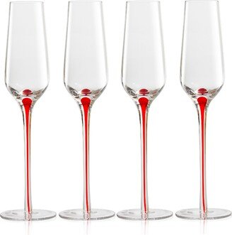 Tempest Flute 10 oz Glasses, Set of 4 - Clear, Red