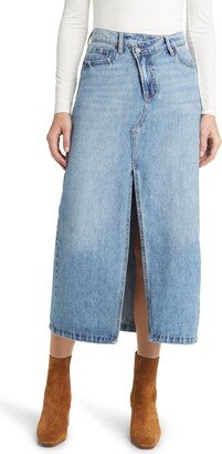 Front Slit Denim Midi Skirt