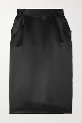 Gathered Silk-satin Skirt - Black