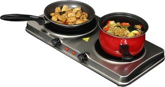 MegaChef Electric Easily Portable Heavy Duty Lightweight Dual Size Infrared Burner Cooktop Buffet Range in Sleek Steel