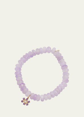 Marquise Eye Prong Set Flower on Lavender Amethyst Bead Bracelet