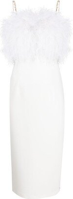 NISSA Feather-Trim Midi Dress