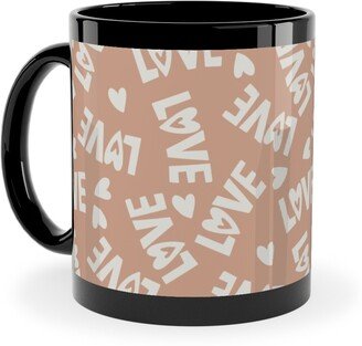 Mugs: Retro Love - Muted Pink Ceramic Mug, Black, 11Oz, Pink