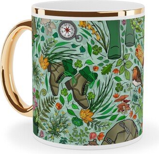 Mugs: Hike Across The Emerald Isle - Multicolor Ceramic Mug, Gold Handle, 11Oz, Green