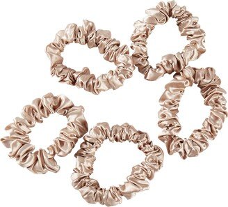 Soft Strokes Silk Pure Mulberry Silk Mini Scrunchie Set Of Five In Beige