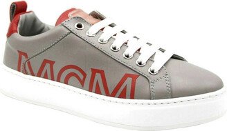 Women's Grey Leather With Red Trim And Logo Low Top Sneaker MES9AMM16EG