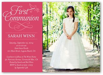 First Communion Invitations: Timeless Script Girl Communion Invitation, Pink, Matte, Signature Smooth Cardstock, Square