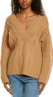 Cable Front V-Neck Wool & Cashmere-Blend Sweater