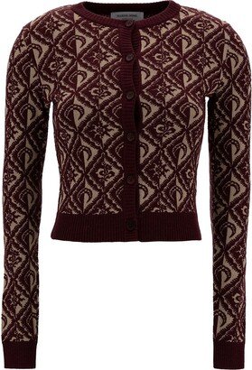 Bordeaux Cropped Cardigan with All-Over Moon Diamant Print in Wool Blend Woman