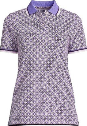 Women's Plus Size Mesh Cotton Short Sleeve Polo Shirt - 3X - Lavender Cloud Medallion Tile