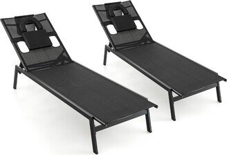 Tangkula 2 Pieces Patio Sunbathing Lounge Chair w/ Face Hole & Detachable Head Pillows Poolside