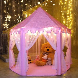 ComfyHome 55'' x 53'' Girls Large Princess Castle Play Tent with Star Lights - Pink_3pc-AD