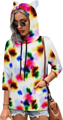 MENRIAOV Watercolor Ink Blots Womens Cute Hoodies with Cat Ears Sweatshirt Pullover with Pockets Shirt Top M Style