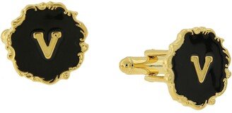 Jewelry 14K Gold-Plated Enamel Initial V Cufflinks