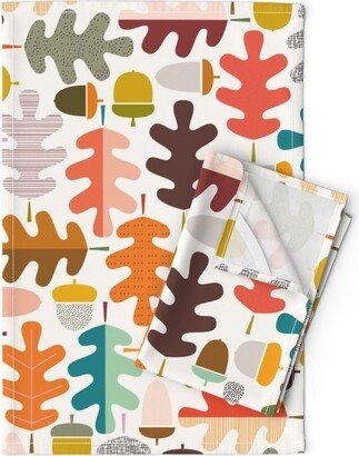 Oak Leaves Tea Towels | Set Of 2 - Autumn Tree By Katerhees Nature Leaf Linen Cotton Spoonflower