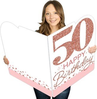 Big Dot of Happiness 50th Pink Rose Gold Birthday - Happy Birthday Giant Greeting Card - Big Shaped Jumborific Card - 16.5 x 22 inches