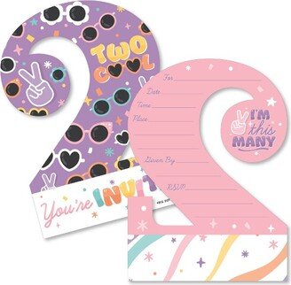 Big Dot of Happiness Two Cool - Girl - Shaped Fill-In Invitations - Pastel 2nd Birthday Party Invitation Cards with Envelopes - Set of 12