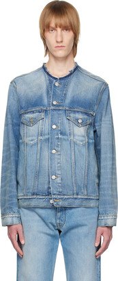 Blue Collarless Denim Jacket