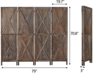 Kinbor 4 Panels Folding Wooden Room Divider Freestanding Privacy Screen W/X-shaped Design for Home, Office, Bathroom, Bedroom