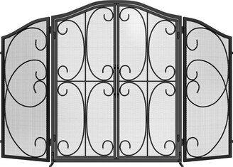 Moasis Modern 3-Panel Metal Fireplace Screen with Doors