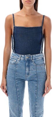 Logo-Patch Stretched Denim Bodysuit