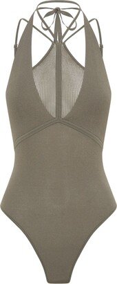 Halterneck-Fastening Mesh Bodysuit