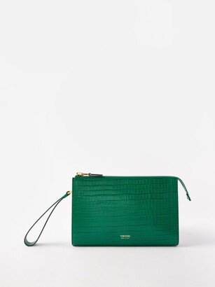 Crocodile-effect Leather Pouch