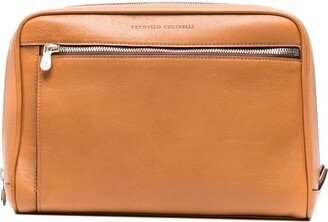 Zip-Fastening Leather Wash Bag