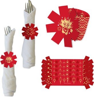 Big Dot Of Happiness Lunar New Year - 2024 Year of the Dragon Paper Napkin Rings - Set of 24