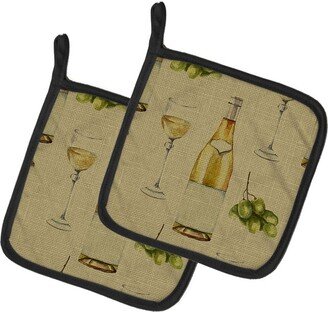 White Wine on Linen Pair of Pot Holders