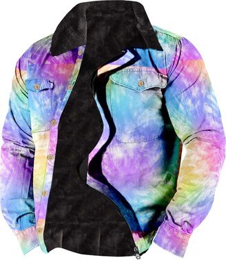 Generic Mis Pedidos Recientes Men's 3D Tie-Dye Windproof Jacket for Winter Lapel Collar Warm Button Overcoat Long Sleeve Zip Coat with Chest Pocket