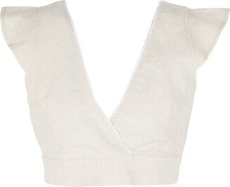 Cotton-linen Crop Top W/ Open Back Top Beige