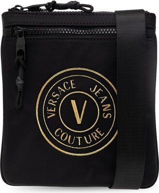 Logo Embroidered Zipped Messenger Bag