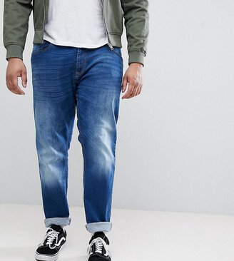 Duke King Size Tapered Fit Jeans In Dark Blue Stonewash With Stretch