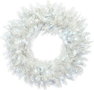 Flocked Cedar Pine Artificial Christmas Wreath, Low Voltage LED Pure White 3mm Wide Angle Twinkle Lights.