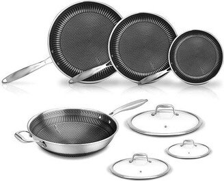 7 Piece Stainless Steel Kitchen Cookware Pan Set with Lids, Black