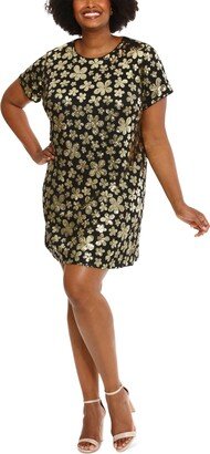 Plus Size Sequined Shift Dress - Black/gold