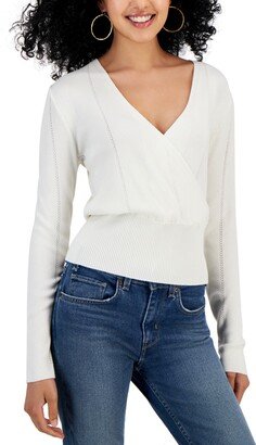 Juniors' Surplice-Neck Ribbed-Hem Sweater