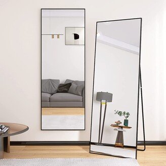 EPOWP Tall Full Length Mirror with Stand, Black Wall Mounting Full Body Mirror, Metal Frame Full-Length Mirror for Living Room,Bedroom