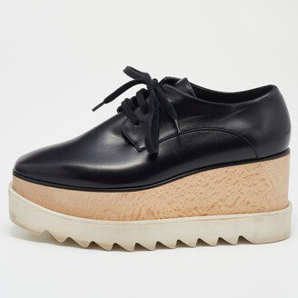 Black Woven Faux Leather Elyse Platform Derby Sneakers Size 37