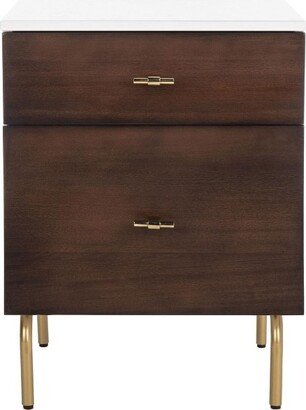 Genevieve 2 Drawer Nightstand - Walnut/White/Gold