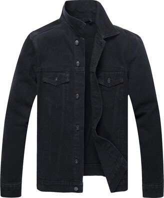 voeeron Black Denim Jacket Mens Black Jean Jacket for Men (l