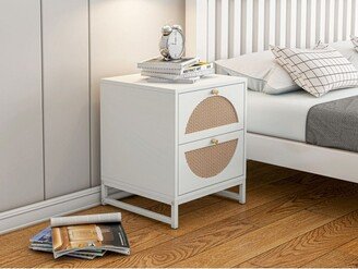 Arina White Natural Rattan 20.87'' H x 15.75'' W x 15.75'' D 2-Drawer Nightstand With Storage -The Pop Maison